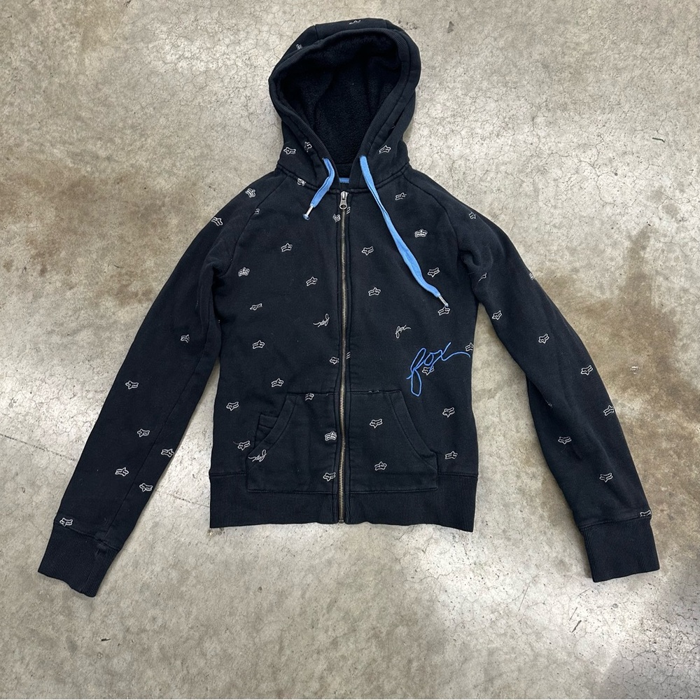 Fox Hoodie Girls S Black Fleece Cotton Embroidered Logo Long Sleeve Full Zipper